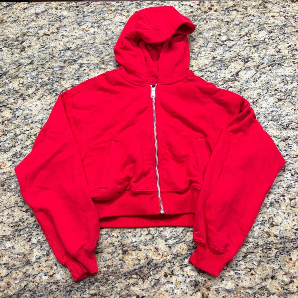 YPB Abercrombie Red On The Go Cropped Full Zip Hoodie Sweatshirt Small